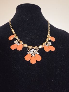 Gold-Tone Orange Teardrop Statement Necklace